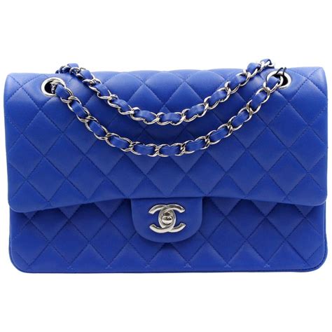 CHANEL Lambskin Quilted Medium Double Flap Blue.